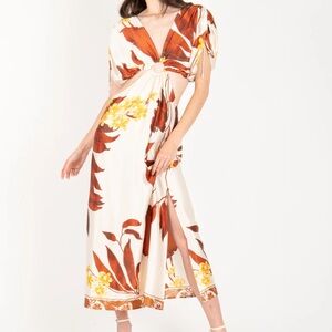 Secret Mission Donna Dress Silk Tropical Print Cut Out Waist Size Large